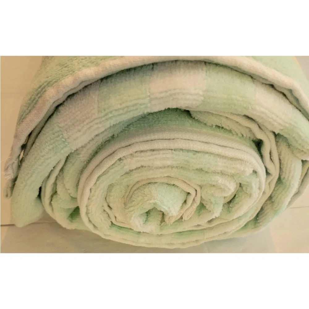 Business & Pleasure Beach Blanket Towel 68” x 68” Mint Green Checkered